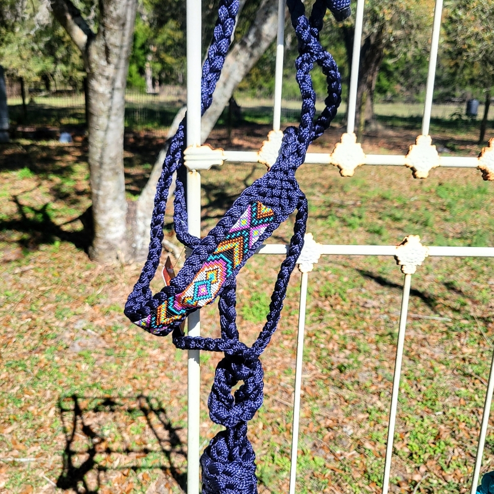 Indigo Aztec Beaded Noseband Mule Tape Halter w/ lead